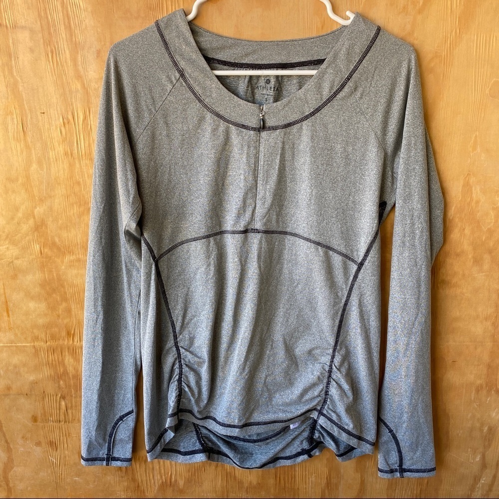 Athleta Gray Half Zip Back Pocket Athletic Long Sleeve Pullover Top